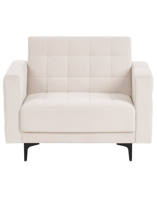 Lenestol Lysebeige Fløyel Tufted Stoff Moderne Stue Liggestol Svart Ben Spor Arm
