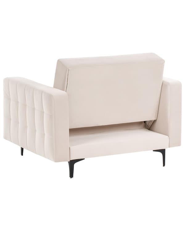 Lenestol Lysebeige Fløyel Tufted Stoff Moderne Stue Liggestol Svart Ben Spor Arm