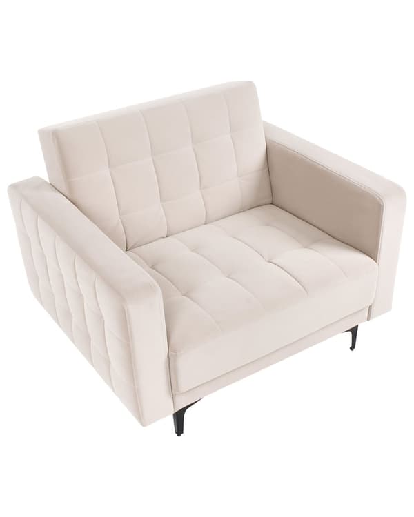 Lenestol Lysebeige Fløyel Tufted Stoff Moderne Stue Liggestol Svart Ben Spor Arm