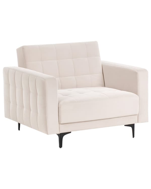 Lenestol Lysebeige Fløyel Tufted Stoff Moderne Stue Liggestol Svart Ben Spor Arm