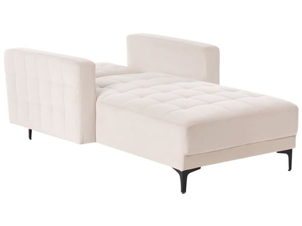 Sjeselong Lysebeige Fløyel Tufted Stoff Moderne Stue Liggende Dagseng Svarte Ben Spor Armer