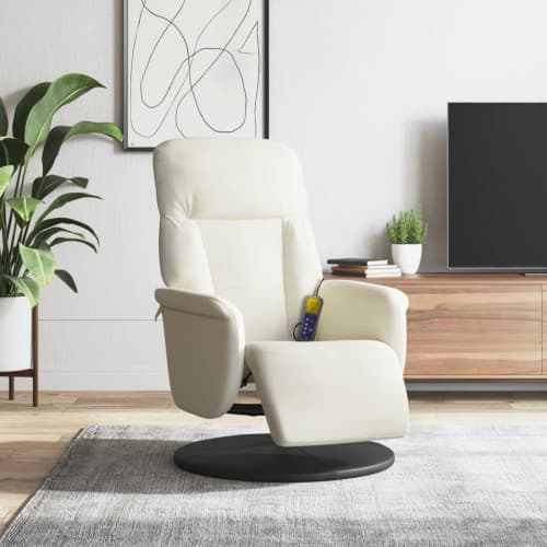 Massagefåtölj med fotstöd gräddvit sammet