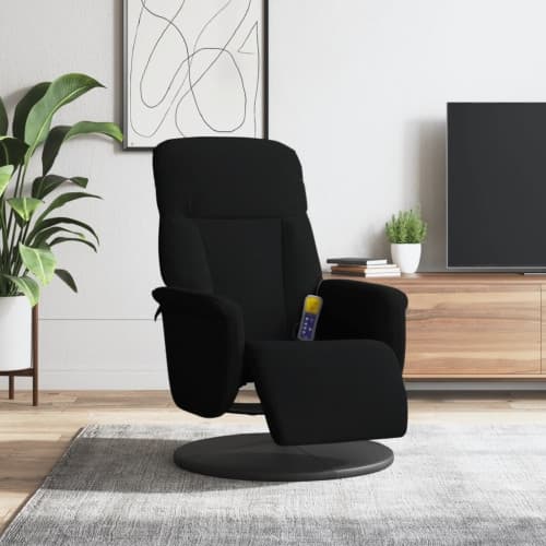 Massagefåtölj med fotstöd svart sammet