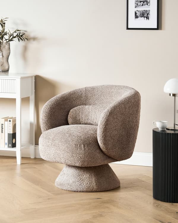 Svingbar Lenestol Beige Boucle-sete Armlener i Retrostil Metallben