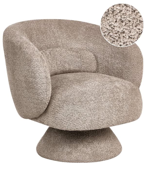 Svingbar Lenestol Beige Boucle-sete Armlener i Retrostil Metallben