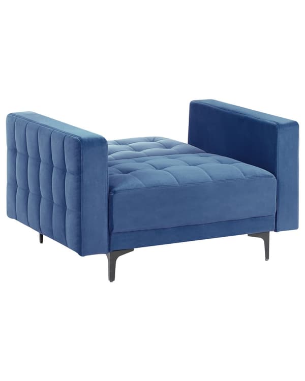 Lænestol Blå Velour Stuestol med Armlæn til Stuen Bred Hvilestol Polstret Design Møbel Sovestol med Sovefunktion God Liggekomfort