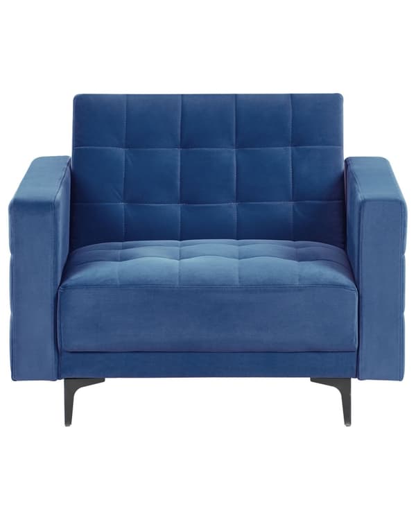 Lænestol Blå Velour Stuestol med Armlæn til Stuen Bred Hvilestol Polstret Design Møbel Sovestol med Sovefunktion God Liggekomfort