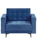 Miniatyrbillede 6 af 10: Lænestol Blå Velour Stuestol med Armlæn til Stuen Bred Hvilestol Polstret Design Møbel Sovestol med Sovefunktion God Liggekomfort