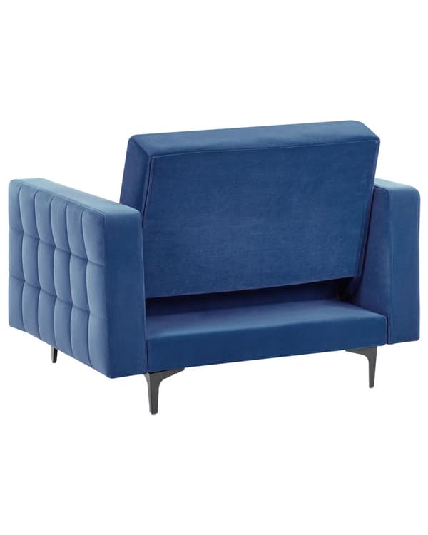 Lænestol Blå Velour Stuestol med Armlæn til Stuen Bred Hvilestol Polstret Design Møbel Sovestol med Sovefunktion God Liggekomfort