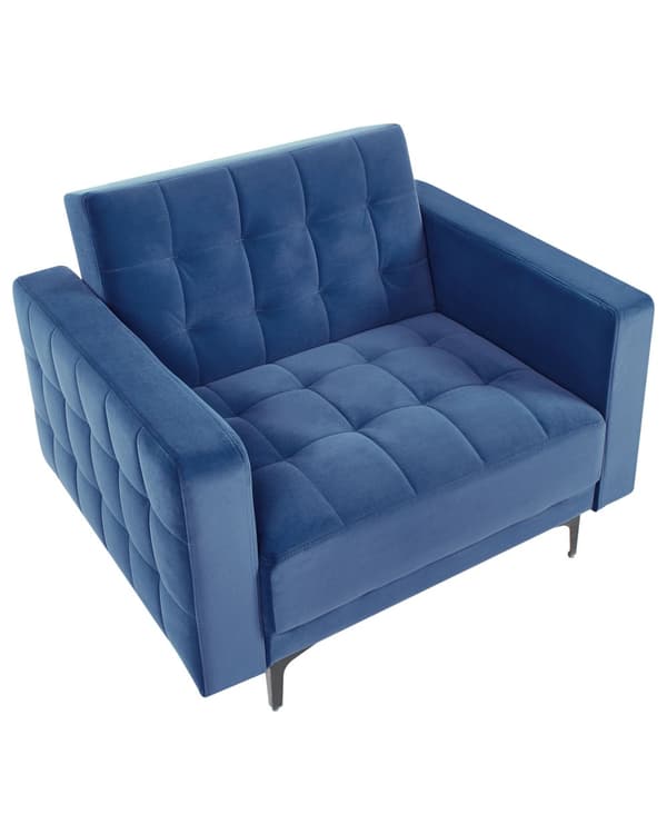 Lænestol Blå Velour Stuestol med Armlæn til Stuen Bred Hvilestol Polstret Design Møbel Sovestol med Sovefunktion God Liggekomfort