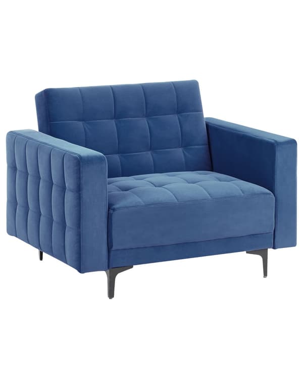 Lænestol Blå Velour Stuestol med Armlæn til Stuen Bred Hvilestol Polstret Design Møbel Sovestol med Sovefunktion God Liggekomfort