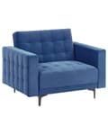 Miniatyrbillede 1 af 10: Lænestol Blå Velour Stuestol med Armlæn til Stuen Bred Hvilestol Polstret Design Møbel Sovestol med Sovefunktion God Liggekomfort