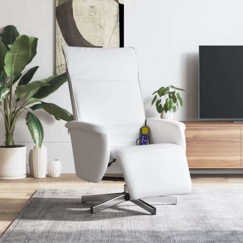 Massagefåtölj med fotstöd vit konstläder
