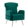 Miniatyrbild 3 av 11: Wingback fåtölj med guldfärgade metallben – stoppad dekorationsstol, sidostol, loungestol för vardagsrum, sovrum eller kontor