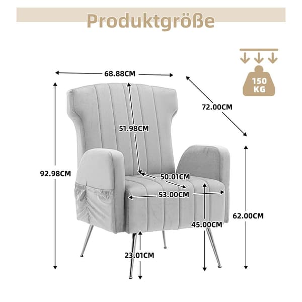 Wingback fåtölj med guldfärgade metallben – stoppad dekorationsstol, sidostol, loungestol för vardagsrum, sovrum eller kontor