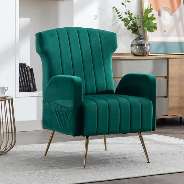 Wingback fåtölj med guldfärgade metallben – stoppad dekorationsstol, sidostol, loungestol för vardagsrum, sovrum eller kontor