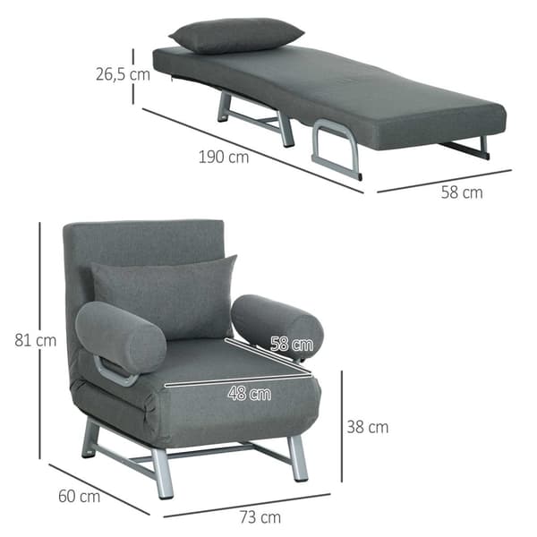 Rootz lænestolsofa seng - liggende stol - sammenfoldelig stol - maksimal komfort - grå - 73x60x81cm