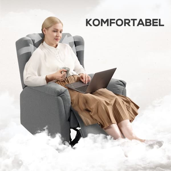 Rootz justerbar avkoppling fåtölj - klädselstol - återstående stol - 160 ° lutning för komfort - 80x94x101cm sittande, 80x167x74cm lutad, grå