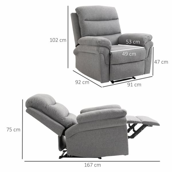 Rootz Justerbar afslapnings lænestol - hvilestol - Lounge siddepladser - Fodstøtte - Linned look - 91 cm x 92 cm x 102 cm, grå melange