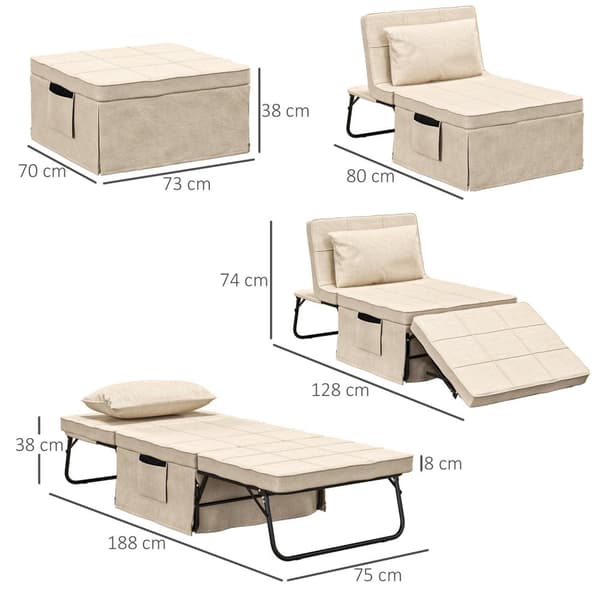 Rootz Convertible Fateuil -sänky - kannen tuoli - ergonominen jakkara - 5 säädettävää asentoa - 188 cm x 75cm x 38cm - ruskea