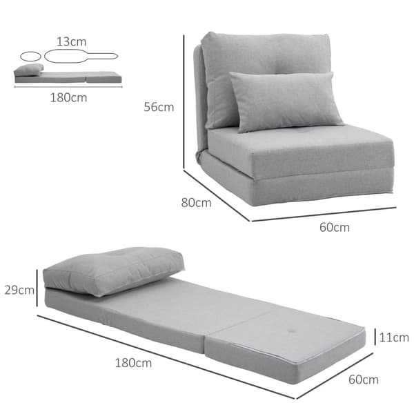 Rootz gulvstol Foldning Madras - Sleep Mat - Konvertible sæde - 2 -i -1 Design - Aftagelig pude - 60 cm x 80 cm x 56 cm og 180 cm x 60 cm x 19 cm
