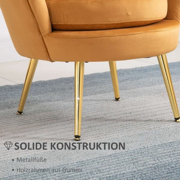 Rootz Lounge -juhla - Vintage Napr Chair - Club Chair - Velvet Optics - Viihtyisä mukavuus - 76cm x 67cm x 74cm - Keltainen