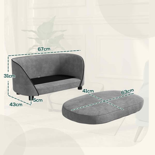 Rootz PET -sohva Dogenofa - Koiran sohva - Cat Couch - Irrotettava kansi - Hollantilainen samettikohde - 67cm x 43cm x 31cm