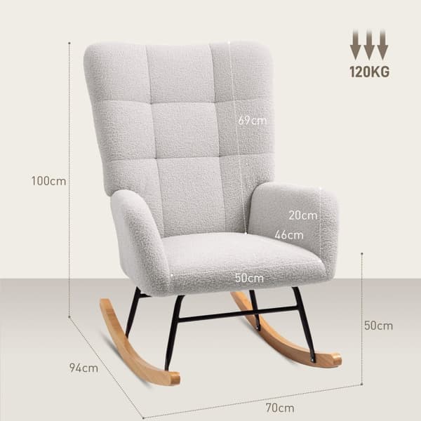 Rootz Rocking Chair - Mysig täckning - Tjock stoppning - icke -halkstabilitet - Teddy tyg - 70 cm x 94 cm x 100 cm