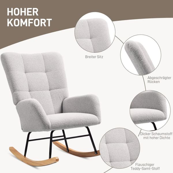 Rootz Rocking Chair - Mysig täckning - Tjock stoppning - icke -halkstabilitet - Teddy tyg - 70 cm x 94 cm x 100 cm