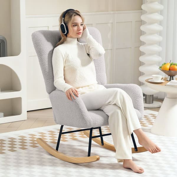 Rootz Rocking Chair - Mysig täckning - Tjock stoppning - icke -halkstabilitet - Teddy tyg - 70 cm x 94 cm x 100 cm