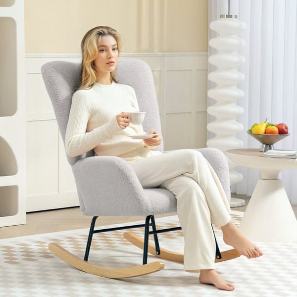 Rootz Rocking Chair - Mysig täckning - Tjock stoppning - icke -halkstabilitet - Teddy tyg - 70 cm x 94 cm x 100 cm