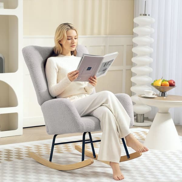 Rootz Rocking Chair - Mysig täckning - Tjock stoppning - icke -halkstabilitet - Teddy tyg - 70 cm x 94 cm x 100 cm