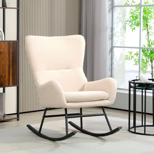 Rootz Rocking Chair - Recliner - Lounge Chair - 10 cm plyschkomfort - 66 cm x 100 cm x 93 cm - vit/svart för enkel avkoppling