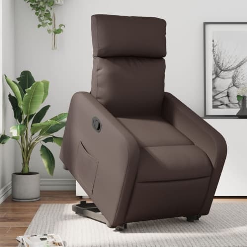 Reclinerfåtölj med uppresningshjälp brun konstläder