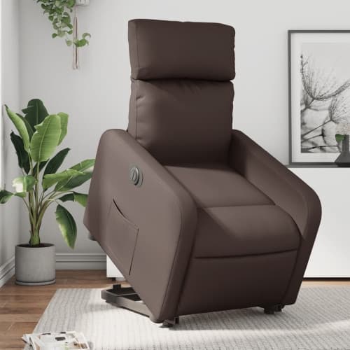 Reclinerfåtölj med uppresningshjälp brun konstläder