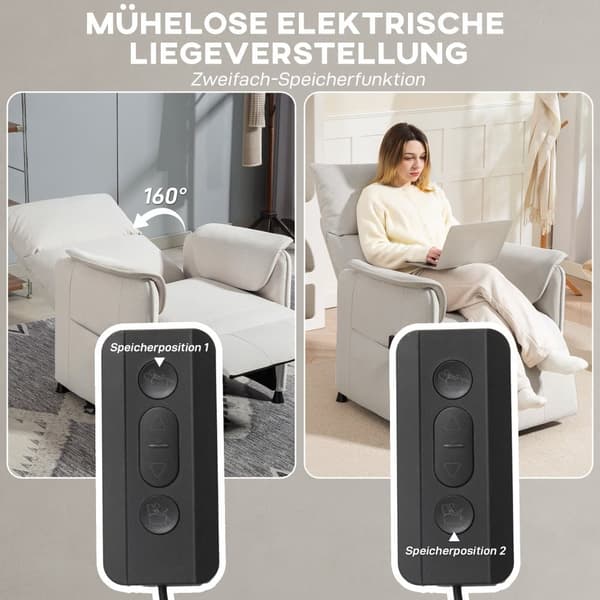 Elektrisk Afslapningsstol, 80x83x104 cm, Creme