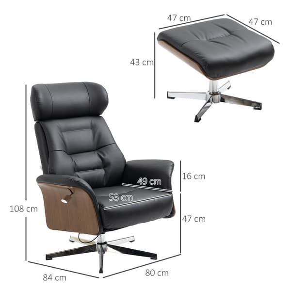 Afslapningsstol med Skammel, 80x84x108 cm, Sort