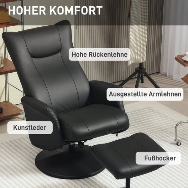 Afslapningsstol med Skammel, 70x79x105 cm, Sort