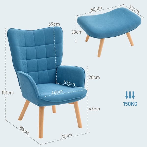 Fåtölj med Ottoman, 72x80x101 cm, Blå