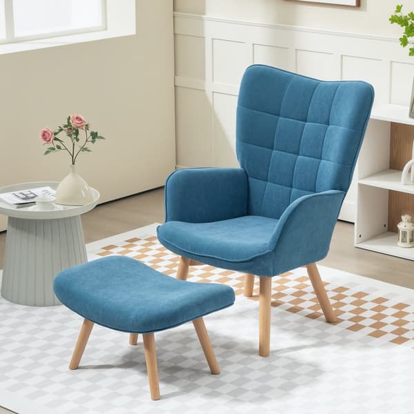 Fåtölj med Ottoman, 72x80x101 cm, Blå