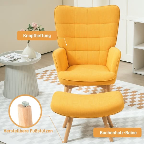 Lænestol med Fodskammel, 72x80x101 cm, Orange