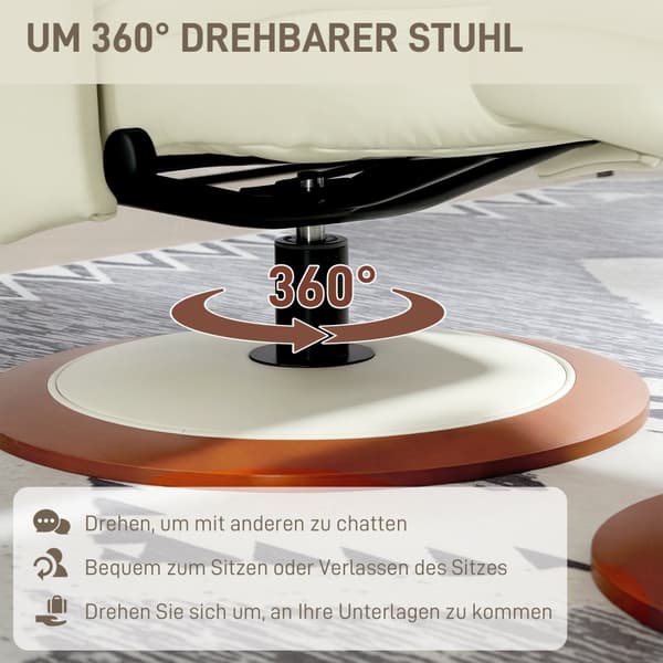 Afslapningsstol med Skammel, 94x98x104 cm, Creme Hvid