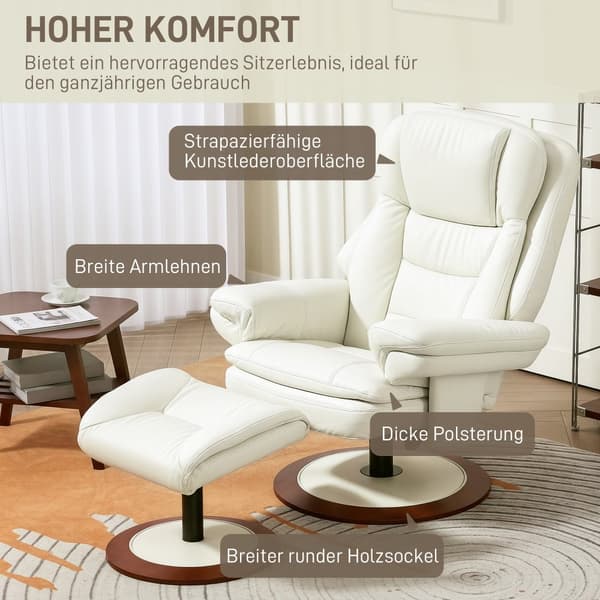 Afslapningsstol med Skammel, 94x98x104 cm, Creme Hvid