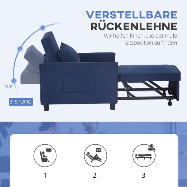 Sove Stol, 3-i-1, 74x84x81 cm, Blå