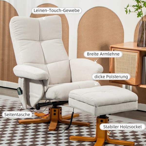 Massagestol, Relaxsessel, 80x86x99 cm, Krämvit