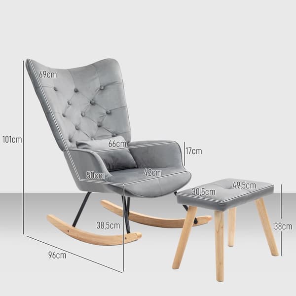 Gynge stol med skammel, 66x96x101 cm, Mørkegrå