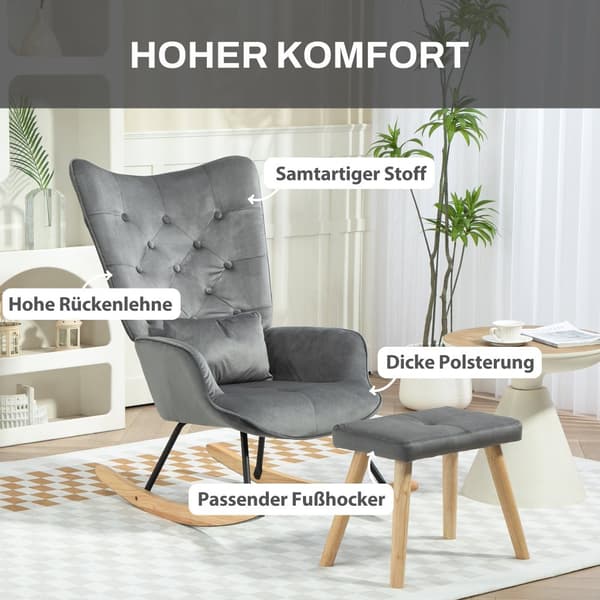 Gynge stol med skammel, 66x96x101 cm, Mørkegrå