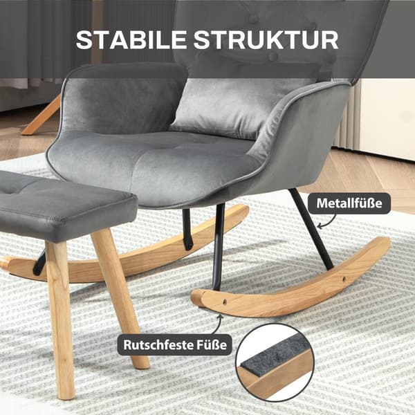 Gynge stol med skammel, 66x96x101 cm, Mørkegrå