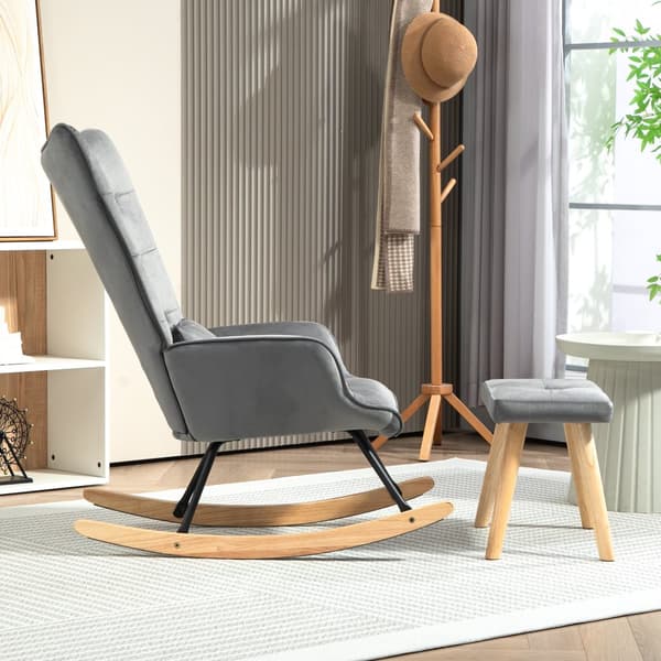 Gynge stol med skammel, 66x96x101 cm, Mørkegrå