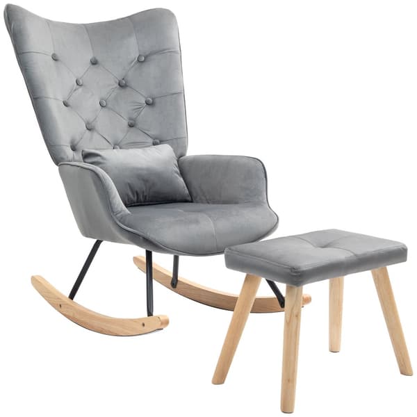 Gynge stol med skammel, 66x96x101 cm, Mørkegrå